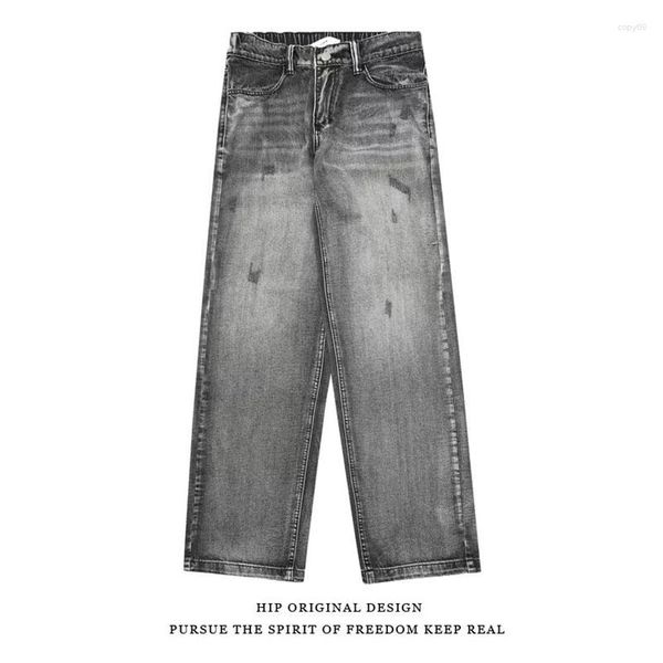 Jeans masculinos americano retro homens mulheres cinza baggy homens mulheres denim 2023 primavera outono homem mulher larga perna jean calças soltas