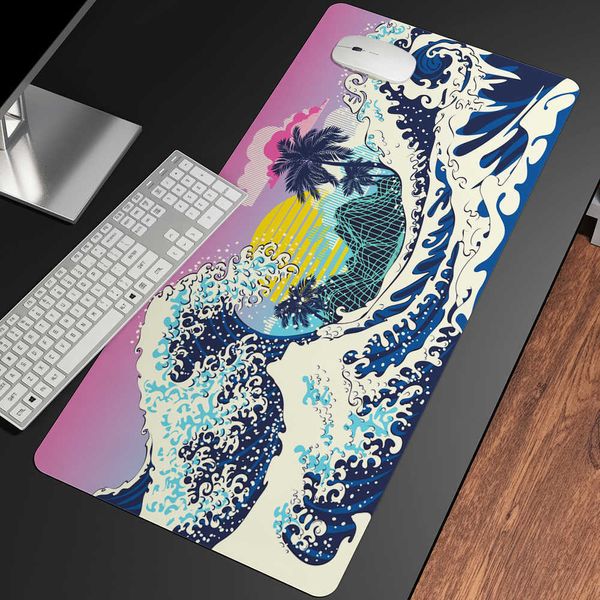 Fare Padleri Bilek Büyük Dalga Kapalı Sanat Baskı Oyun Mousepad Bilgisayar Kenarı Doğal Kauçuk E-Sports Masa Pad Büyük Mouse Pad