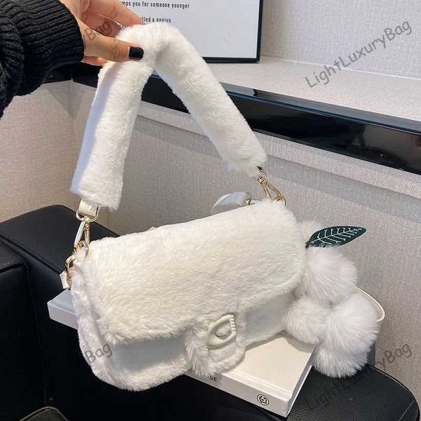 Kış tarzı tasarımcı peluş malzeme tabby omuz crossbody çanta pompon moda çanta kadın lüks çanta klasik cep telefon çantası 230824