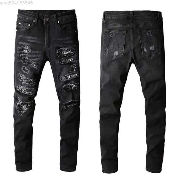 Jeans svasati impilati viola Designer Pantaloni lunghi da uomo di alta qualità Pantaloni streetwear lavati vecchi jeans buco 28-40 K1sr