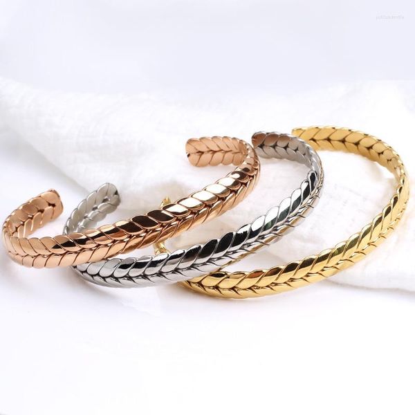 Bracelets de link Jóias de moda 18K Bracelet de aço inoxidável com penas de trigo Textura brilhante para mulheres