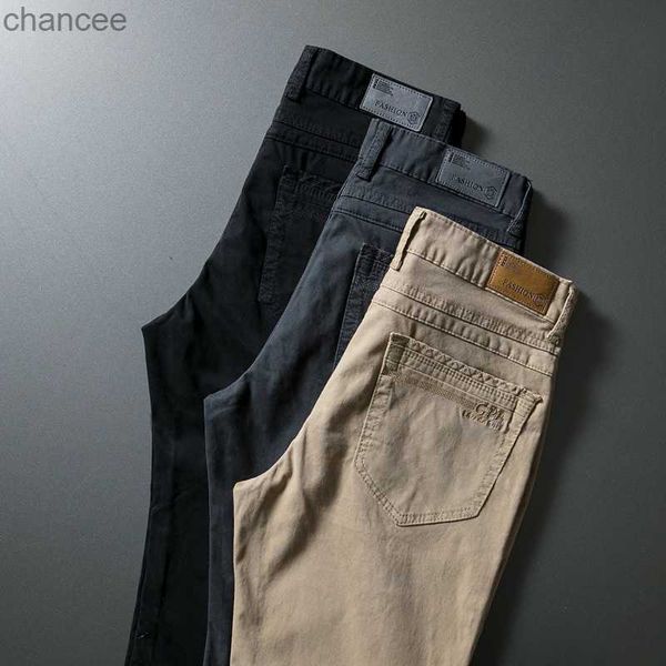 3 cores primavera verão outono nova moda reta homens calças casuais inteligentes 97% algodão 3% elastano homem cáqui calças plus size 40lf20230824.