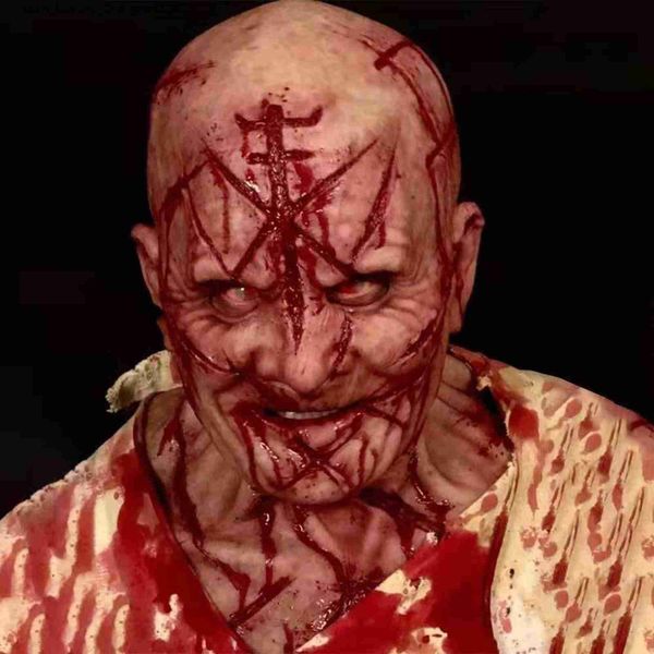 Nuova Maschera cicatrice di sangue calvo horror bloody copricapo 3D realistico volto umano copricapo di Halloween maschera di Halloween Cosplay Props Q230824