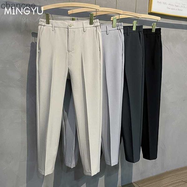 2023 Primavera Summer Summer Masculino Casual Terno de calça Slim Fit Work Cintura elástica Coloque as calças de corrida macho preto cinza mais tamanho 40 42LF20230824.