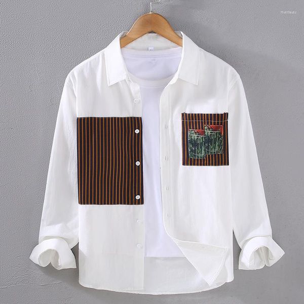 Camicie casual maschile 2312 Patchwork a strisce camicia vintage in primavera autunno Bella camicetta di cotone camicetta adolescenti abbigliamento alla moda