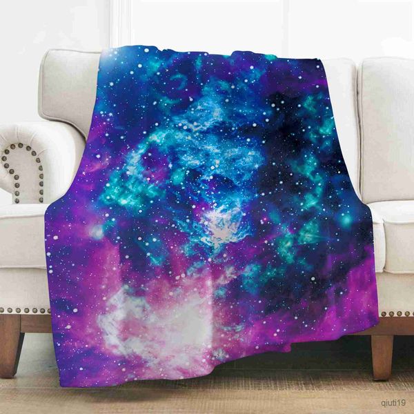 Cobertores Espaço Galaxy Star Flannel Throw Blanket Blue Purple Color para crianças meninos Presente Super macio Quente King Tamanho leve R230824