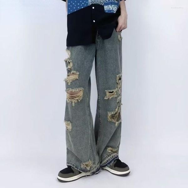 Jeans masculinos Slim Fit Mens Streetwear Designer coreano Regular Denim homme Homme Homme Hip Hop Hole Troushers C63