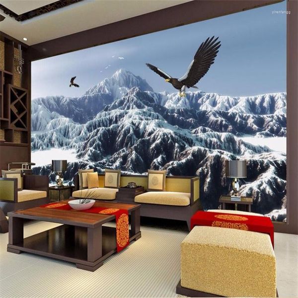 Sfondi in stile europeo Snow Mountain Hawk 3D Wallpaper soggiorno camera da letto TV Sfondo carta decorazione per la casa