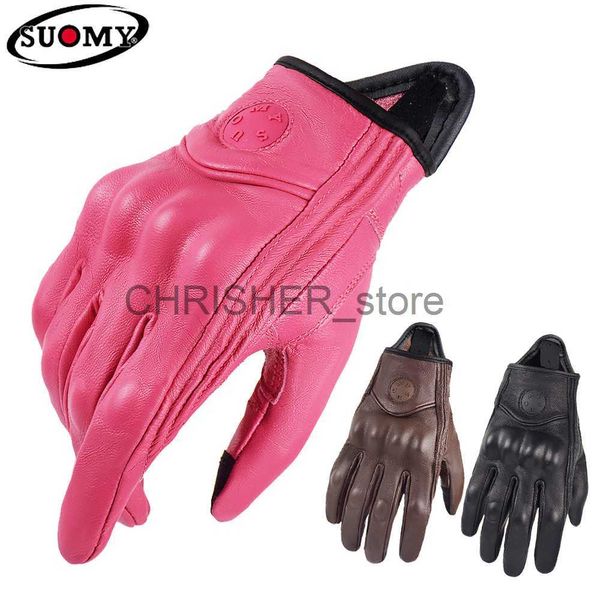 Велосипедные перчатки Suomy Retro кожаные женщины мотоциклетные перчатки Lady Pink Electric Bicycle Guantes Moto Luvas Da Motocicleta Bike Cycling Mitten X0824