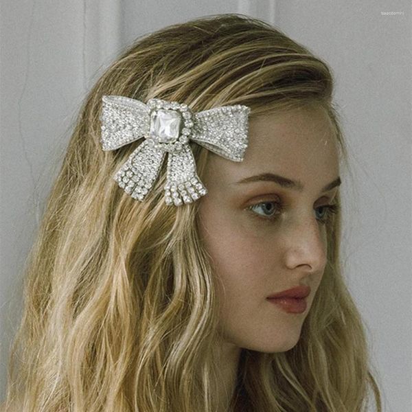 Clipes de cabelo bling strass strô Jóias de casamento de clipe de nó de arco para mulheres Cristal Square Stone Hairpins Acessórios