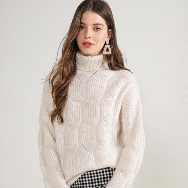 Maglioni femminili cavi per la manica lunghe a maglia a maglia eleganti jumper jumper calda inverno inverno cashmere dolcevita