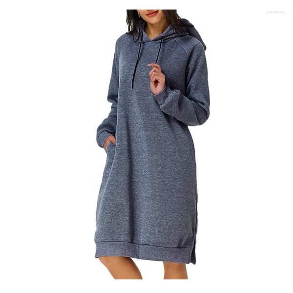 Damen Hoodies 2xl Sweatshirt Kleid Lange geteilte Kapuze -Herbst -Kleidung feste Ärmel Pullovers lässige Frauenkleider