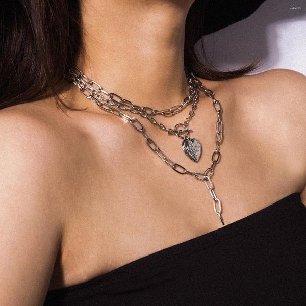 Collane a pendente punk vintage esagerato gioiello metallo a catena multistrato di girocollo omaggio geometrico per le donne