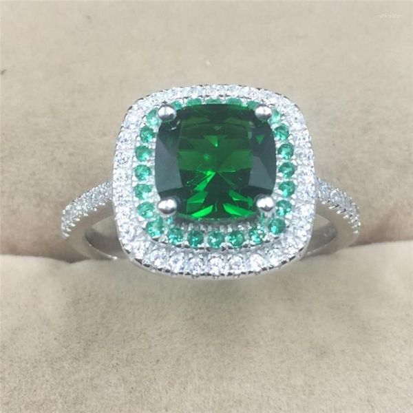 Clusterringe echt solide 925 Sterling Silber Hochzeit für Frauen Luxus 4CT Square Green Edelstein Verlobungsring Finger Schmuck Geschenk