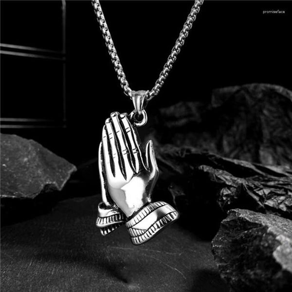 Colares pendentes Hip Hop Rock Pray Hand Buda Buda 60cm Colar de corrente de aço inoxidável para homens Presente de jóias masculinas