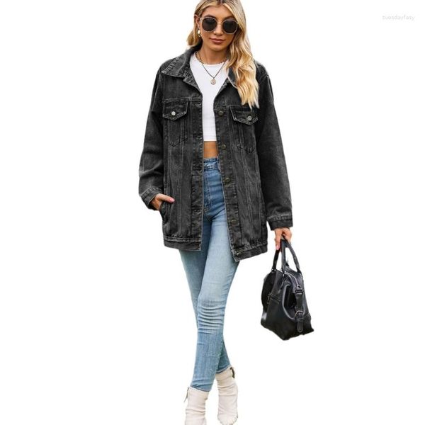 Giacche da donna in denim jeans oversize oversize vintage a maniche lunghe cappotto regalo per cappotto 57bd 57bd