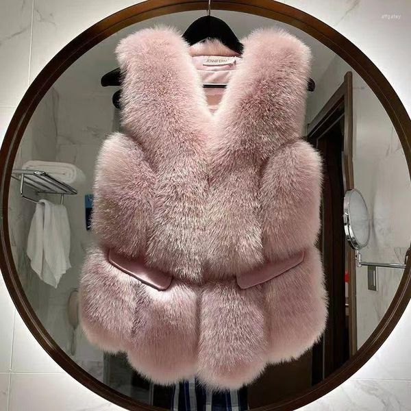 Pelliccia da donna 2023 Donne Autunno inverno imitazione giubbotto femminile Short Slim Jackets Ladies Funte Warm Weeveless Coats Y458