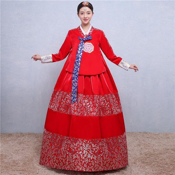 Roupas étnicas Red Vestido de noiva tradicional Tribunal coreana de adultos femininos