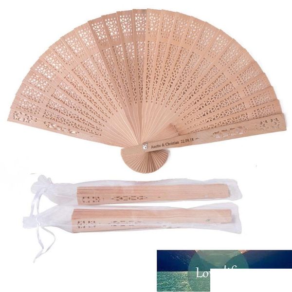 Party bevorzugt personalisierte hölzerne Handfan Hochzeit Gefälligkeiten und Geschenke für Gäste Sandelholzdekoration Falten Fans Fabrik Preis Experte DHXMH