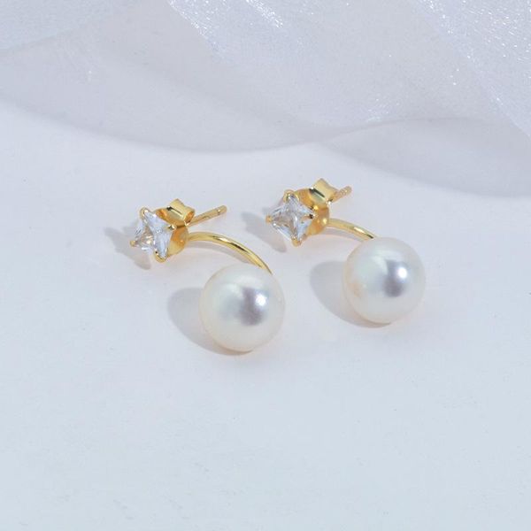 Orecchini per borchie ICNWay White Naturale White 9-9,5 mm Round Acqua dolce Pearl S925 argento e colore dorato all'ingrosso