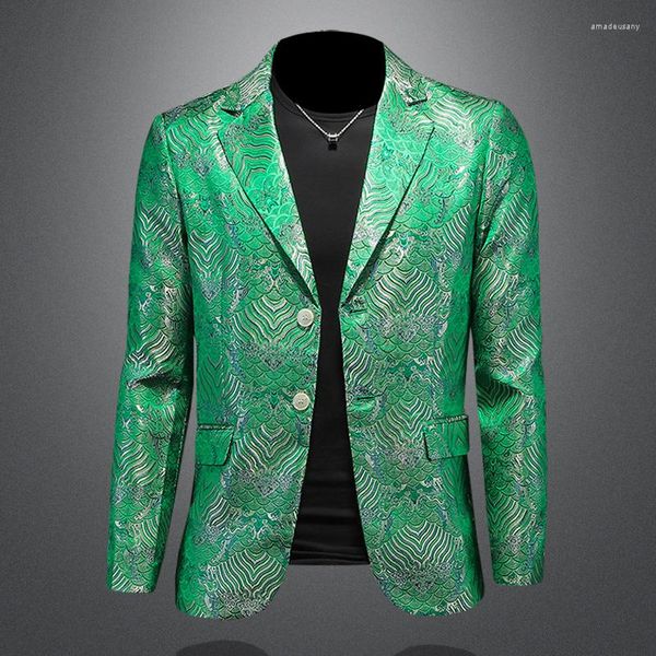 Herrenanzüge Marke männlicher Anzug Blazer Single-Breasted Print Mens Jacke Chinesische Style Drucken Vintage Luxus formelles Kleid 4xl-s