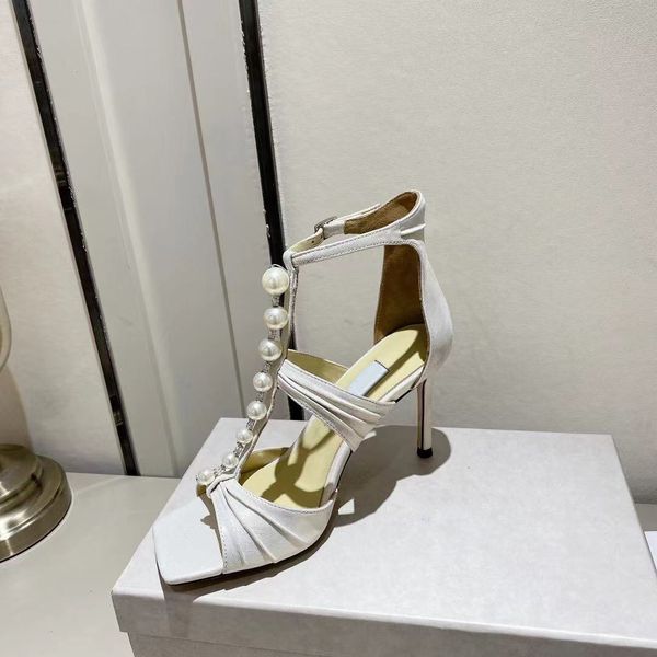 Scarpe da sposa Tacchi sandali con perle Scarpe da donna in vera pelle con strass Punta chiusa Décolleté con fondo lucido Scarpe con tacco alto Borsa per la polvere 35-42