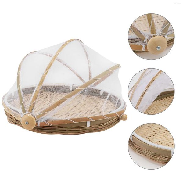 Set di stoviglie da 3 pezzi Round Dustpan Bamboo Basket Ceste Copertina per esterni Weaving Woven Container Weaving