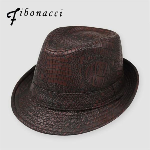 Fibonacci Hats для мужчин Англия Fedora Jazz Hat Mans Vintage Pu Кожаная зимняя панама шляпа шляпа Cap Классическая версия Gentlema2533