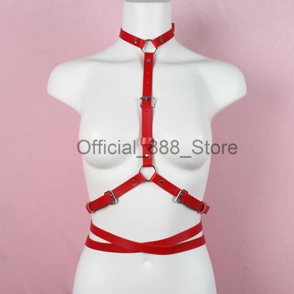 2021 Trendy Harajuku Frauen Harness Top Rot PU Leder Schwert Gürtel Neck Sling Körper Bondage Gürtel Mode Kleid Dessous Zubehör x0824