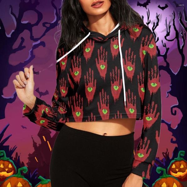 Damen Hoodies Gothic Blood Palm und Eyes Muster Mode -Kapuze -Sweatshirt Ladies Hip Hop Langarm Tops Halloween Kostüm