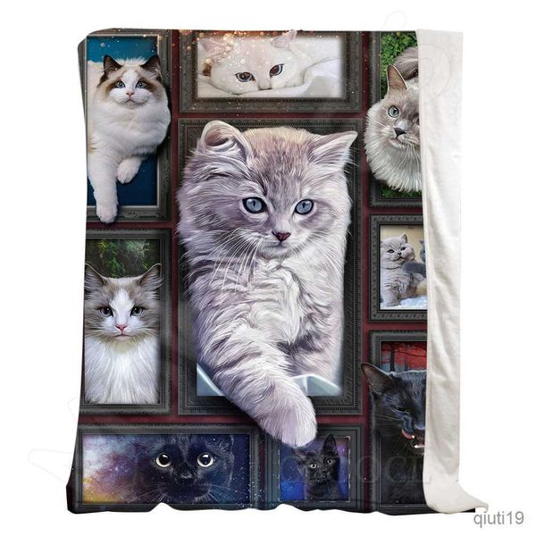 Decken graue Katze Flanelldecke 3D bedruckte Kinderkinderdecke für Bettfäfungssofa Reisebetttedecke Weiche leichte R230824