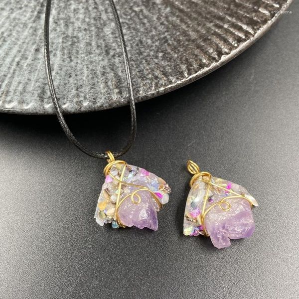 Anhänger Halskette unregelmäßige Perle Anhänger Halbprekische Halskette für Frauen Natural Healing Energy Stone Amethyst Juwely Freundschaft Geschenk