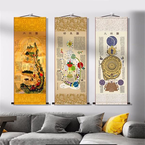 Pinturas 1pcs chinês tradicional huangdi neijing imagem pendurada rolagem de parede ornamentos casas ornamentos pintando decoração homens homens presentes 230823