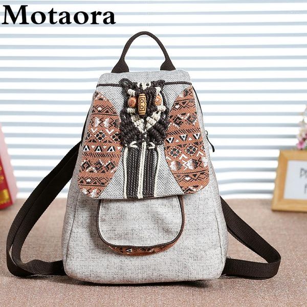 Школьные сумки Motaora Женский рюкзак национальный плетение Canvas Bag Индивидуальное украшение ручной работы для женских модных путешествий