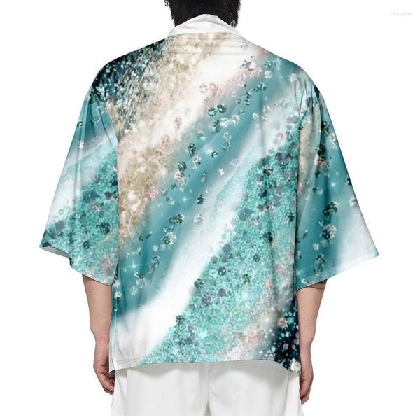 Abbigliamento etnico Summer Beach Casual Oversize Cardigan Blue Haori Le tradizionali stampa giapponesi di Kimono Tops