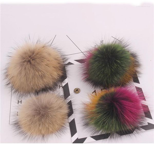 Berets Echte natürliche Silberfell Pompom Super 15cm-18cm Fashion Hat Accessoire Ball Waschbär Qualität