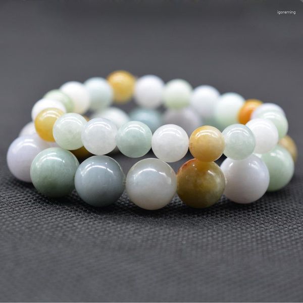 Strand Genuino Birmania Naturale Bracciale giada uomini donne certificate braccialetti di giades vero perle di giadeite birmane elastica Braccialetti amuleti in perline elastico