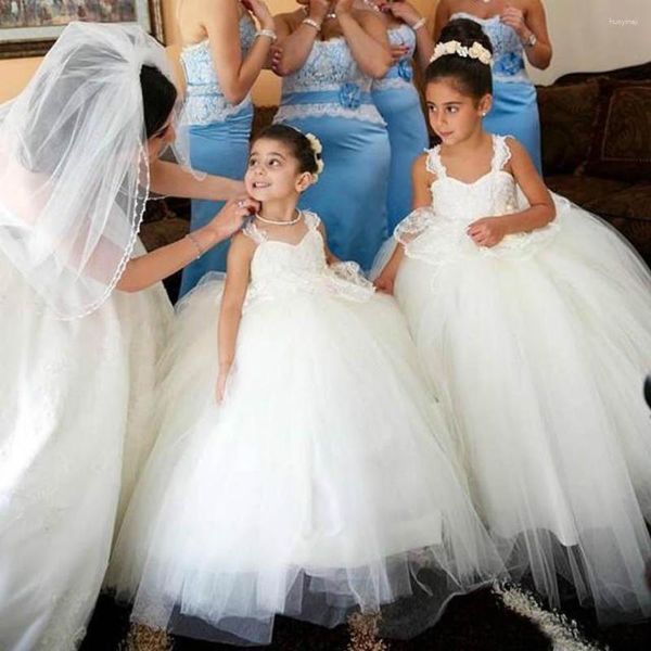 Vestidos de menina Tulle Flower Girls concurso de renda aniversário de Natal Crianças de desgaste formal Eventos de festa de casamento