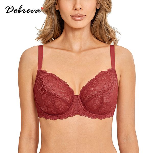 Bras Dobreva feminino plus size ver através da cobertura completa do sutiã de arruelado de renda de minimizador não formada Bralette 230823