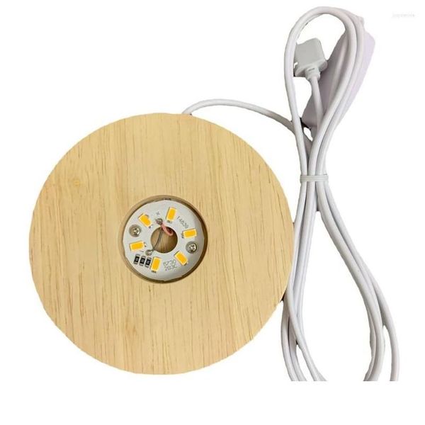 Schmuckbeutel 6 6 cm runde Holz leuchtende Basis Holz LED -Lampenhalter USB -Schnittstelle Nachtlicht Display Drop Lieferung Packung
