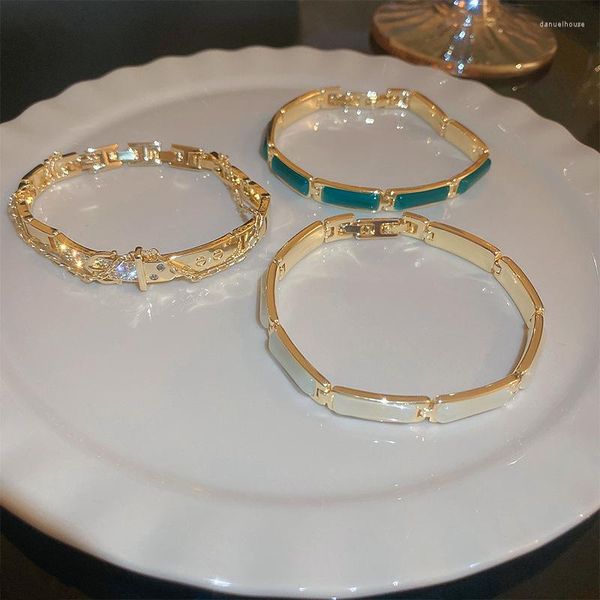 Braccialetti di fascino gioielli alla moda di alta qualità rettangolo colorato di cZ cz naturale opale di lusso vero oro oro oro cubico