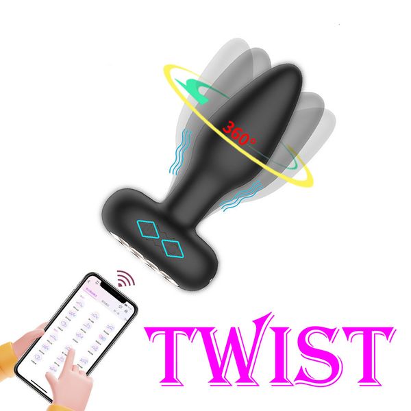 Briefs Panties Twist App Uzaktan Titreşimli Anal Fiş Çok Frekans Dönen BDSM Butt Mastürbasyon Cihazı Erkekler Çift Çift Eşcinsel Seksi 230824