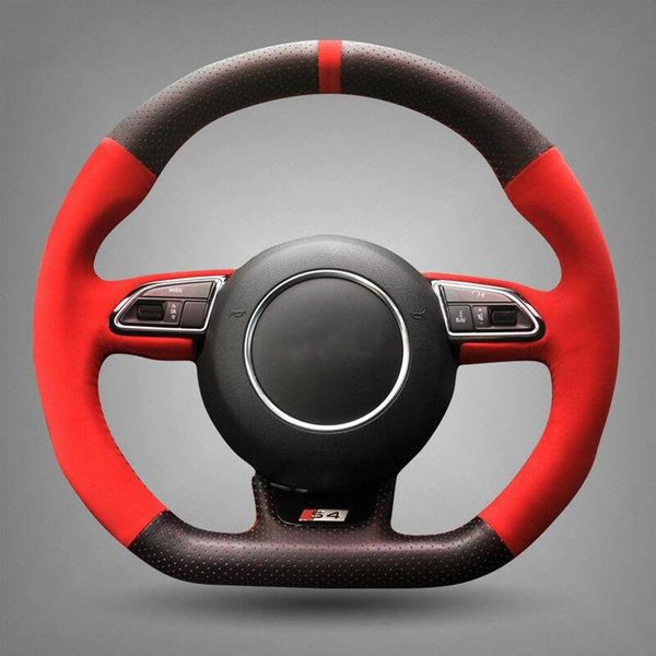 Coprivolante per auto in pelle scamosciata rossa in pelle nera per Audi RS4 RS5 S5 2012-2016278S