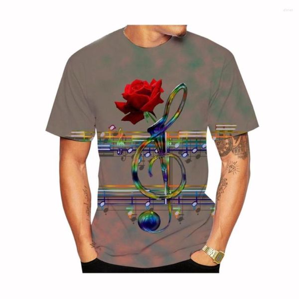 Música de camisetas masculinas Música gráfica 3D T-shirt Street Hip-Hop Trend Slave Short Top Round Neck Casual Personality Tees