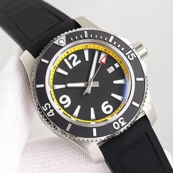 Breit Super-Ocean 46mm quadrante in acciaio inossidabile in acciaio inossidabile da uomo a rotazione da uomo a rotazione automatica elastico meccanico orologio da polso luminoso2234