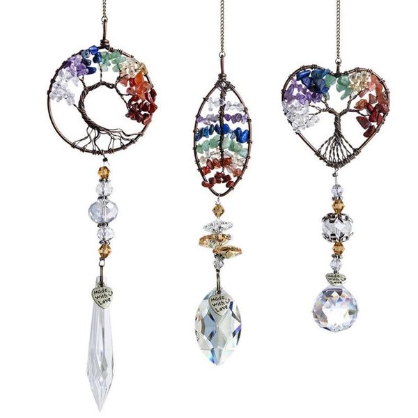 Kolye Kolyeler 3 PCS El yapımı Suncatcher Tel Sarılı Taş Kolye Asma Süsleme ile Kristal Drop Prizma Ev Araba BMF8306Y