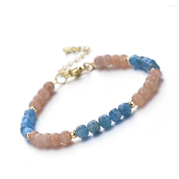 Strand redonda e cubo Apatite Sunstone Amethyst Lapis Labradororite Amazonite Bracelet de Bread de Pedra Natural