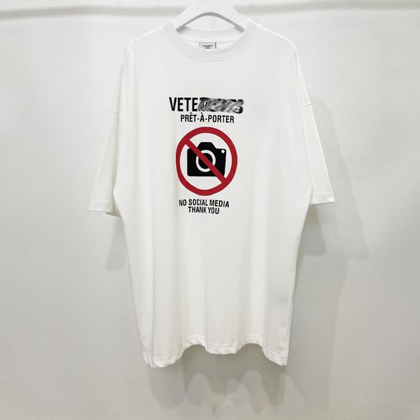 Marca Proibir tirar fotos de padrões Homens camisetas Vetemen Mens Camisetas Branco Homem Preto Moda Impressão Masculino Solto Casal High Street Camiseta F32A