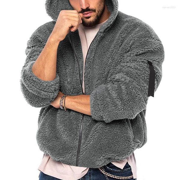 Erkek Hoodies Leisure Polar Hooded Sweatshirts Zip-up Gevşek Uzun Kollu Sıcak Katlar Sonbahar Kış Erkekler Giyim Günlük Saf Renk Ceket