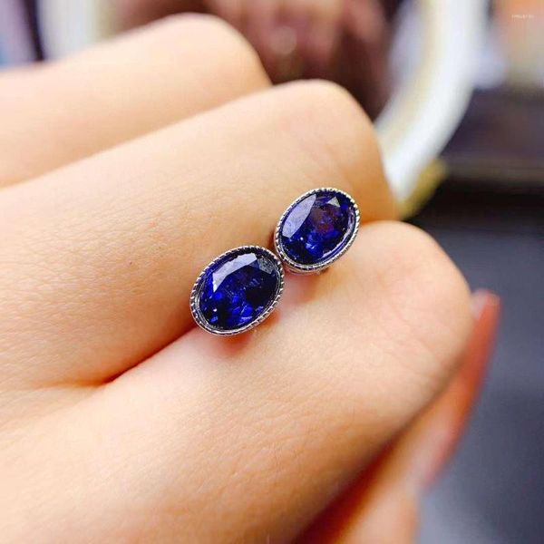 Brincos de garanhão Butique natural boutique azul gem 925 Mulheres incrustadas de prata